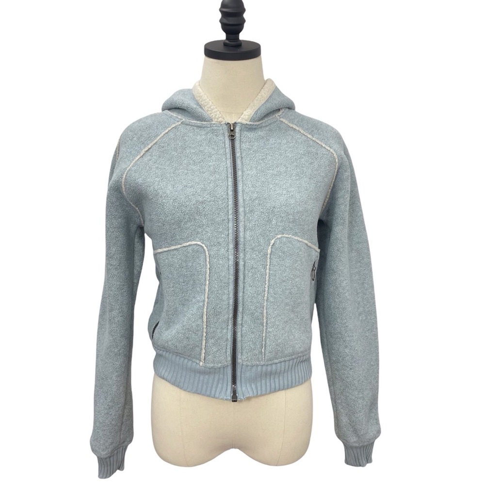 Sashimi Full Zip Hooded Jacket with Pockets Light Blue and Cream Size Small